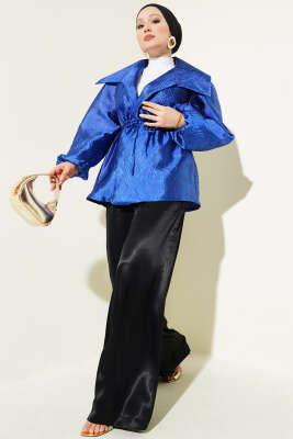 Bel Lastikli Balon Kol Jakar Ceket Saks - Thumbnail