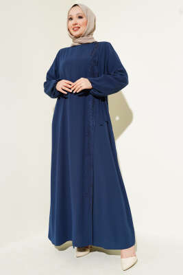 Yan Bağlamalı Taşlı Büyük Beden Ferace Parlement - Thumbnail