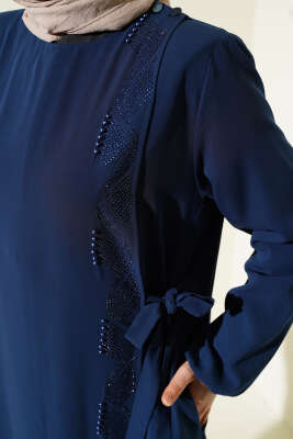 Yan Bağlamalı Taşlı Büyük Beden Ferace Parlement - Thumbnail