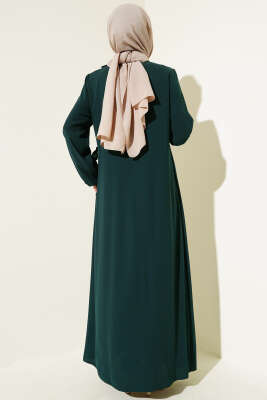 Yan Bağlamalı Taşlı Büyük Beden Ferace Zümrüt - Thumbnail