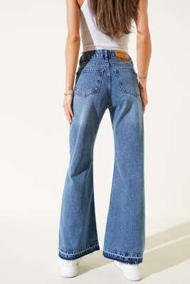 Yıprata Detaylı İspanyol Paça Kot Pantolon Mavi - Thumbnail