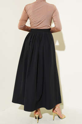 Beli Pileli Fermuarlı Etek Siyah - Thumbnail