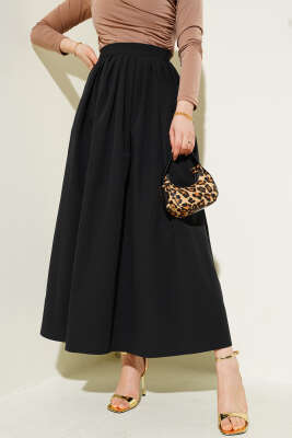 Beli Pileli Fermuarlı Etek Siyah - Thumbnail