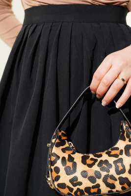 Beli Pileli Fermuarlı Etek Siyah - Thumbnail