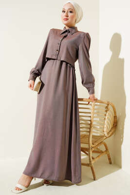 Pazarium - Bel Tünelli Yan Bağlamalı Jile İkili Takım Kahve