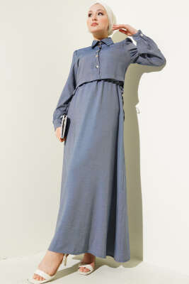 Pazarium - Bel Tünelli Yan Bağlamalı Jile İkili Takım İndigo