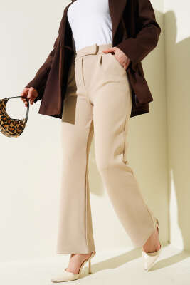 Cırtcırtlı Tek Pile Pantolon Bej - Thumbnail