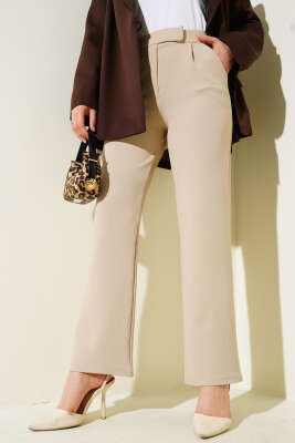 Cırtcırtlı Tek Pile Pantolon Bej - Thumbnail