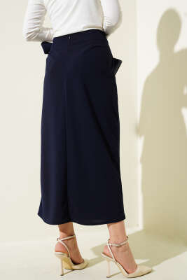 Yandan Kuşak Bağlamalı Etek Lacivert - Thumbnail