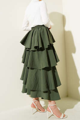 Beli Lastikli Kat Kat Etek Haki - Thumbnail