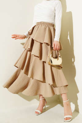 Beli Lastikli Kat Kat Etek Bej - Thumbnail