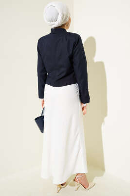 Zincirli Çengel İğneli Kısa Ceket Lacivert - Thumbnail