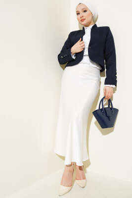 Zincirli Çengel İğneli Kısa Ceket Lacivert - Thumbnail