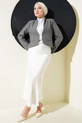 Zincirli Çengel İğneli Kısa Ceket Gri - Thumbnail