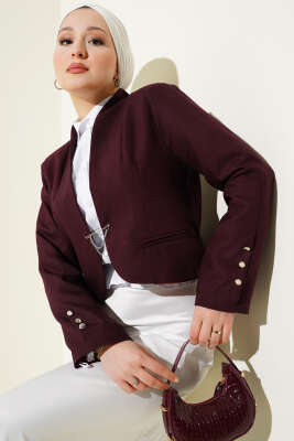 Pazarium - Zincirli Çengel İğneli Kısa Ceket Bordo