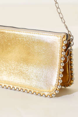 Zincir Askılı Zımbalı Çanta Sarı - Thumbnail