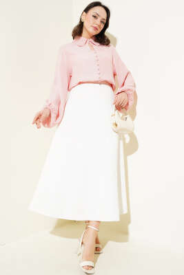 Bebe Yaka Düğme Detaylı Gofre Bluz Pembe - Thumbnail