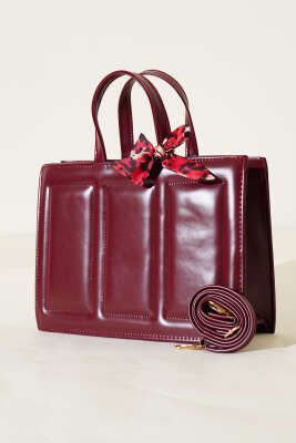 Dikiş Detaylı Fularlı Çanta Bordo - Thumbnail