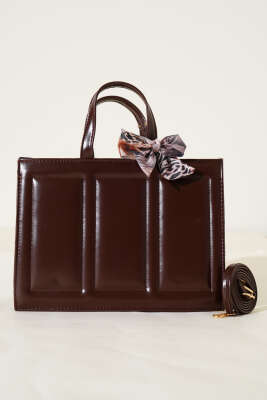 Dikiş Detaylı Fularlı Çanta Acı Kahve - Thumbnail