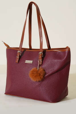 Pazarium - Ponpon Aksesuarlı Kol Çantası Bordo