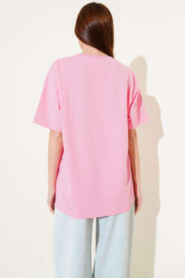 Nays Edition Baskılı T-shirt Pembe - Thumbnail