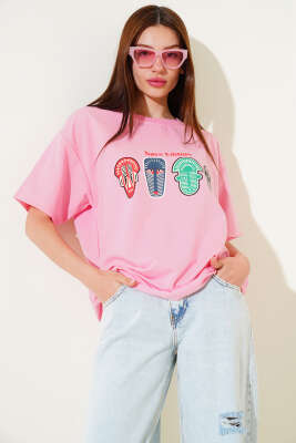 Nays Edition Baskılı T-shirt Pembe - Thumbnail
