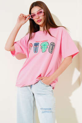 Nays Edition Baskılı T-shirt Pembe - Thumbnail