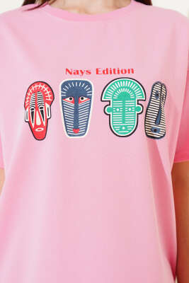 Nays Edition Baskılı T-shirt Pembe - Thumbnail