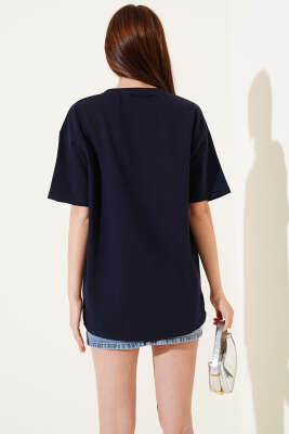 Nays Edition Baskılı T-shirt Lacivert - Thumbnail