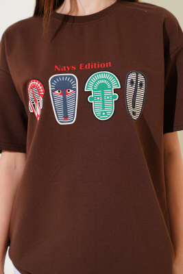 Nays Edition Baskılı T-shirt Kahve - Thumbnail