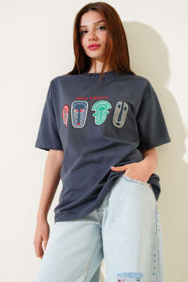 Nays Edition Baskılı T-shirt Füme - Thumbnail