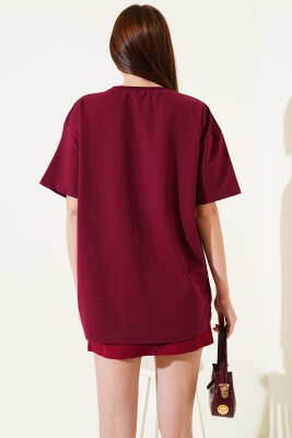 Nays Edition Baskılı T-shirt Bordo - Thumbnail