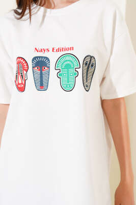 Nays Edition Baskılı T-shirt Beyaz - Thumbnail