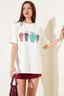 Nays Edition Baskılı T-shirt Beyaz - Thumbnail