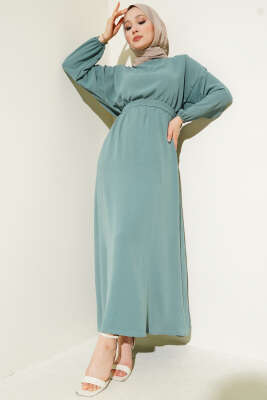 Bel Lastikli Kuşaklı Ayrobin Elbise Çağla Yeşili - Thumbnail