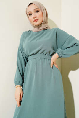 Bel Lastikli Kuşaklı Ayrobin Elbise Çağla Yeşili - Thumbnail