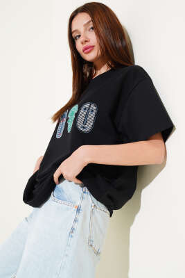 Nays Edition Baskılı T-shirt Siyah - Thumbnail