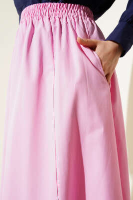 Cepli Bel Lastikli Poplin Etek Pembe - Thumbnail