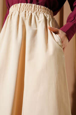 Cepli Bel Lastikli Poplin Etek Bej - Thumbnail