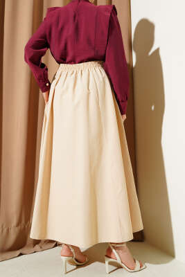 Cepli Bel Lastikli Poplin Etek Bej - Thumbnail