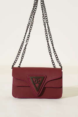 Üçgen Armalı Zincir Askılı Çanta Bordo - Thumbnail