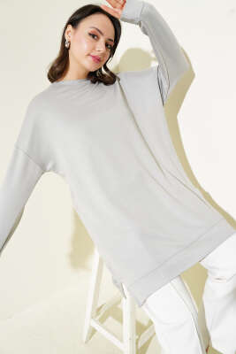 Pazarium - Loyşa Armalı Basic Tunik Gri