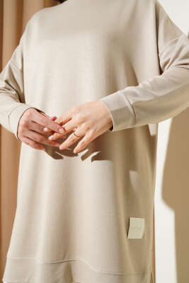 Loyşa Armalı Basic Tunik Bej - Thumbnail