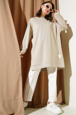 Loyşa Armalı Basic Tunik Bej - Thumbnail