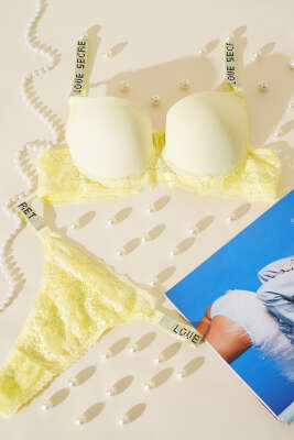 Love Taşlı Destekli Sütyen Takım Lime - Thumbnail