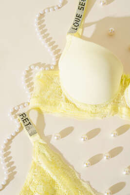 Love Taşlı Destekli Sütyen Takım Lime - Thumbnail