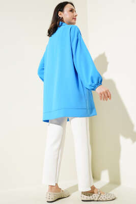 Yarım Fermuarlı Cepli Tunik Mavi - Thumbnail