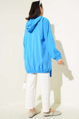 Kapüşonlu Cep Taşlı Kap Mavi - Thumbnail