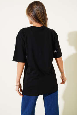 Fiyonk Detaylı T-shirt Siyah - Thumbnail