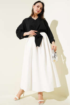 Kemer Tokası Detaylı Bluz Siyah - Thumbnail